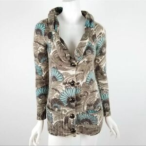 Leifsdottir Anthropologie Cardigan Floral Sweater Size XS Blue & Tan Wool Mohair